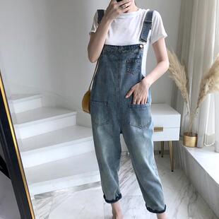 网红背带牛仔裤女2023新款春季韩版宽松泫雅减龄小个子显瘦吊带裤
