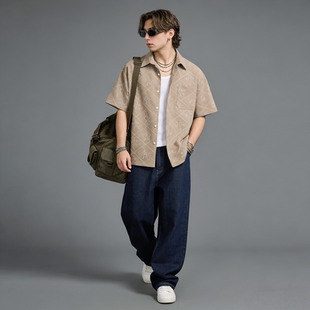 男夏季 衬衫 宽松肌理感格纹衬衣 复古百搭休闲短袖 FAITH美式