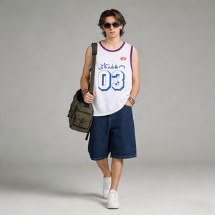 FAITH夏季 无坎T恤 休闲潮流宽松篮球背心男数字印花运动透气汗衫