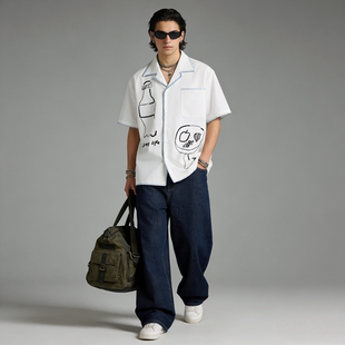 男潮牌街头风宽松百搭休闲痞帅衬衣 衬衫 FAITH涂鸦印花夏季 短袖