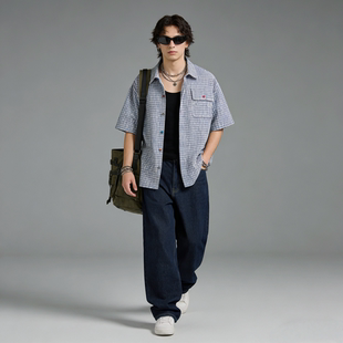 男夏季 FAITH日式 衬衫 子短袖 宽松休闲百搭潮流衬衣 复古简约风格