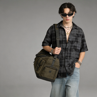 宽松休闲翻领百搭衬衣痞帅上衣 男夏季 FAITH复古格子潮流短袖 衬衫