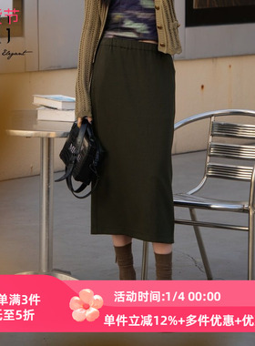 XG/雪歌直筒半身裙女2025春新款高腰显瘦中长款裙子XK103009A543