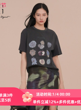 XG/雪歌专柜短袖T恤女25春新款百搭宽松圆领休闲上衣XK101009A583