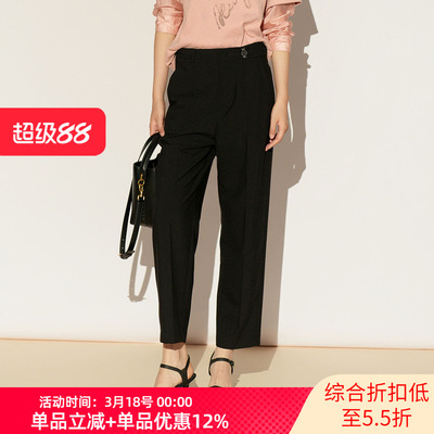 XG/雪歌26春新款黑色九分直筒裤女显瘦高腰休闲西裤XL102001A390