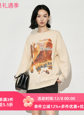 XG/雪歌2025年冬季新款休闲圆领套头印花长袖卫衣女XK401002B351