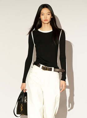 XG/雪歌2026春季新款针织衫女黑色圆领修身打底毛衣XL111030A290