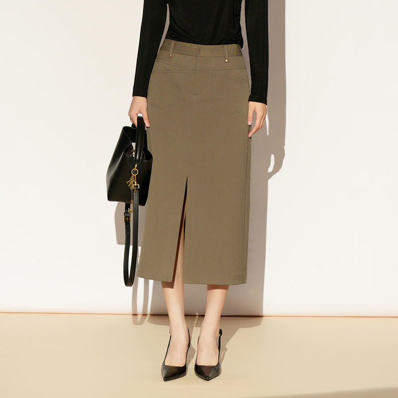 XG/雪歌26春新款卡其色半身裙女知性ol风开叉一步裙XL103007A273,女装/女士精品,半身裙,淘宝优惠券,粉丝福利购,淘宝优惠卷