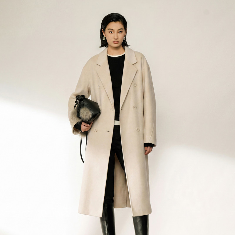 XG雪歌2026冬季新款羊毛混纺翻领长款毛呢外套大衣女XK410770A891