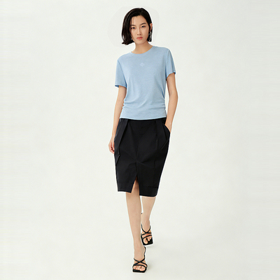 XG/雪歌26夏舒适极简主义短袖T恤女圆领直筒打底上衣XM201519A820