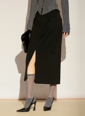 XG/雪歌轻熟黑色开叉半身裙女中长裙通勤显瘦直筒裙XL103006A290