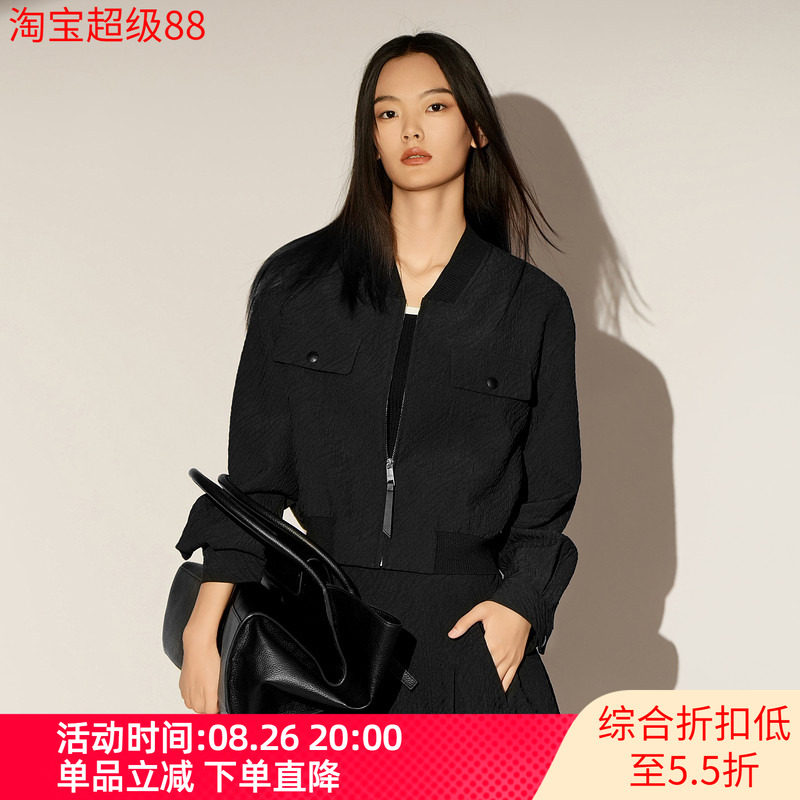 XG/雪歌26春款通勤风黑色短外套女长袖夹克百搭上衣XL107015A290图片