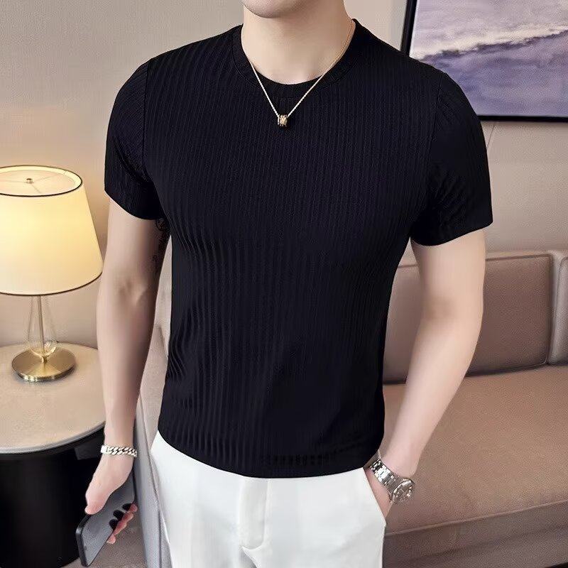 2025新款夏季男士短袖t恤冰丝速干男装圆领大码百搭上衣服半袖T恤