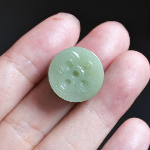 天然和田玉俄料碧玉粉绿雕花挂件吊坠生日礼物8z
