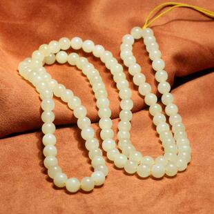 6mm天然和田玉新疆且末县细润鸡油黄黄口料项链多圈手串35.4克