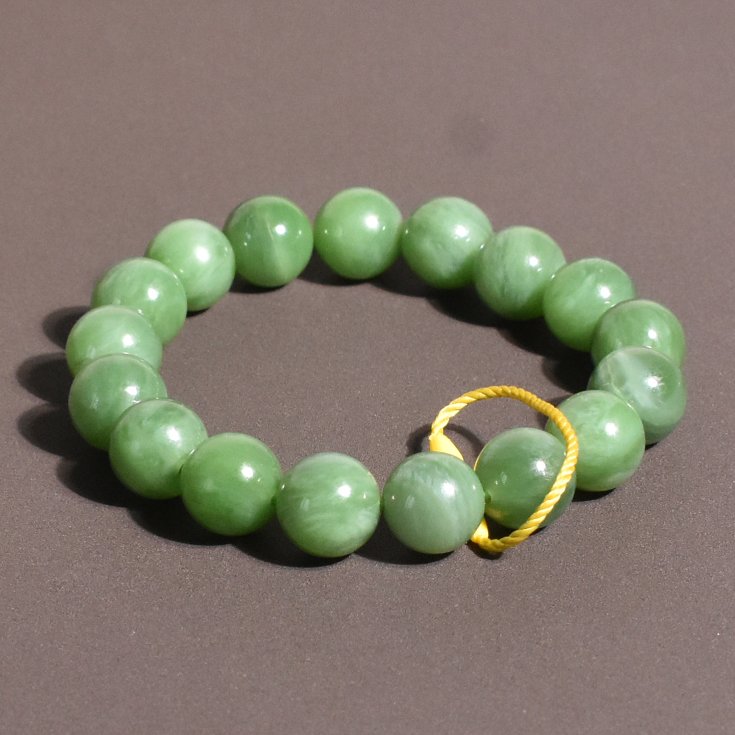 天然和田玉猫眼碧玉手链 12mm圆珠 冰润阳绿 老坑俄料 送证书