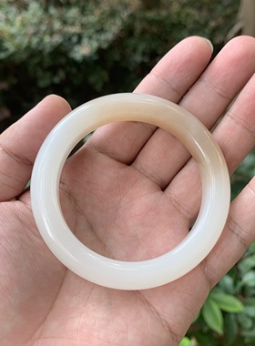 52圈天然和田玉青海料半山水羊脂白藕粉手镯48.9克