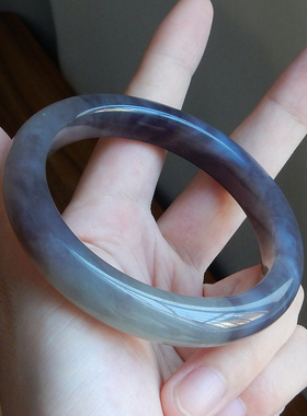 保】56mm天然和田玉手镯46.6克青海料紫罗兰帝王紫女士玉镯子