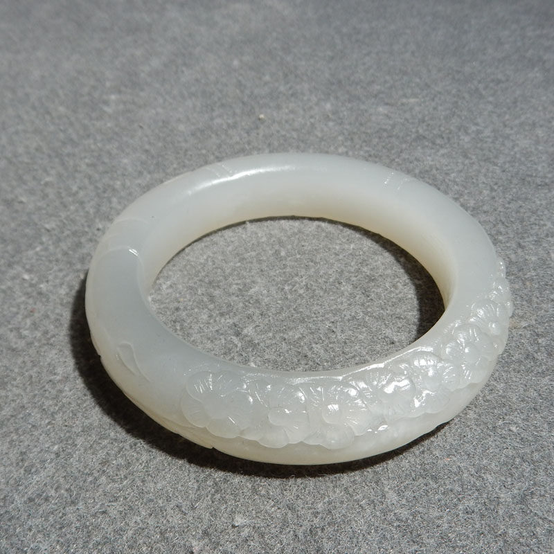 青海老坑料白玉烟青色花开富贵58mm手镯x