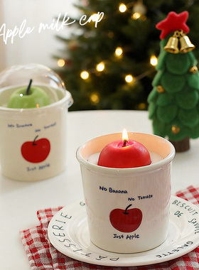 可爱苹果奶盖香薰蜡烛卡通圣诞节苹安果造型装饰家居摆件节日礼物