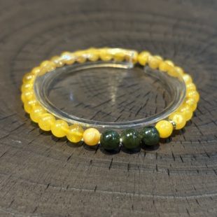 俄料鸡油黄蜜蜡碧玉单圈手串5mm 高定 金运