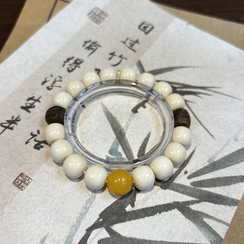 高定-安禧 冰透果冻料猛犸10mm 蜜蜡+沉香方糖+桶珠手串