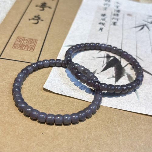 冰透烟紫和田玉老型桶珠手串6mm 柔光直切珠 新中式单圈手串