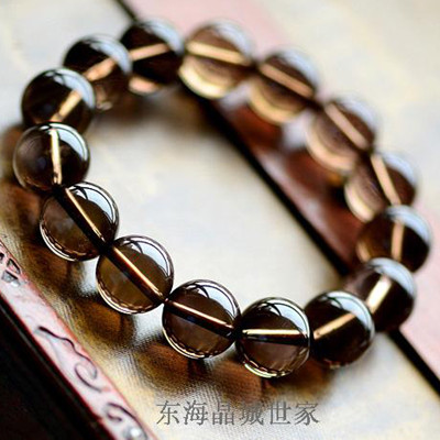 DONGHAI JINGCHENG SHIJIA 5A 등급 천연 차 크리스탈 팔찌 스모키 쿼츠 팔찌 남성과 여성 커플을위한 차 크리스탈 팔찌