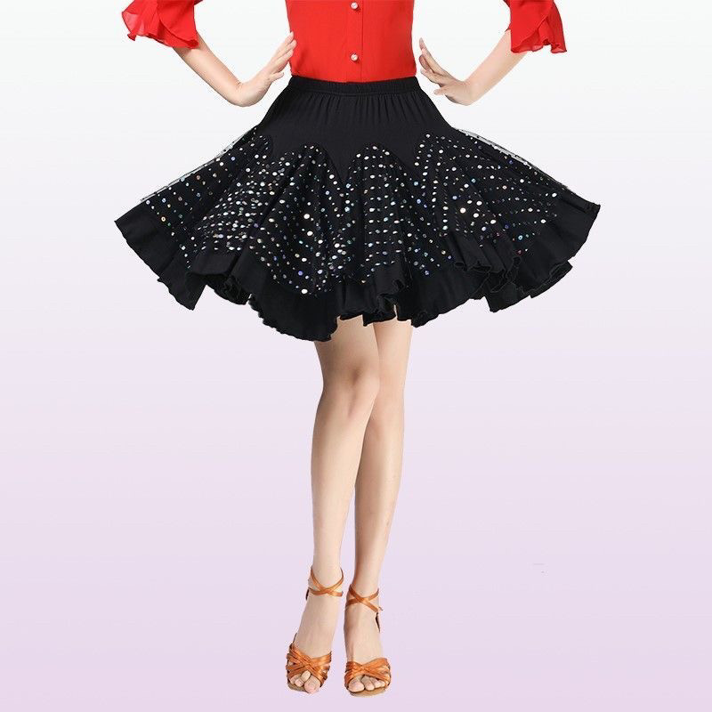 新款舞蹈服短裙牛奶丝亮片拉丁舞裙松紧腰防走光广场舞裙子,运动/瑜伽/健身/球迷用品,广场舞半身裙,淘宝优惠券,粉丝福利购,淘宝优惠卷
