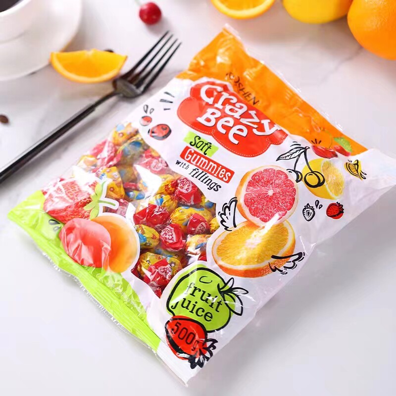 小蜜蜂软糖夹心水果味乌克兰进口糖果橡皮糖混合年货喜糖500g袋装