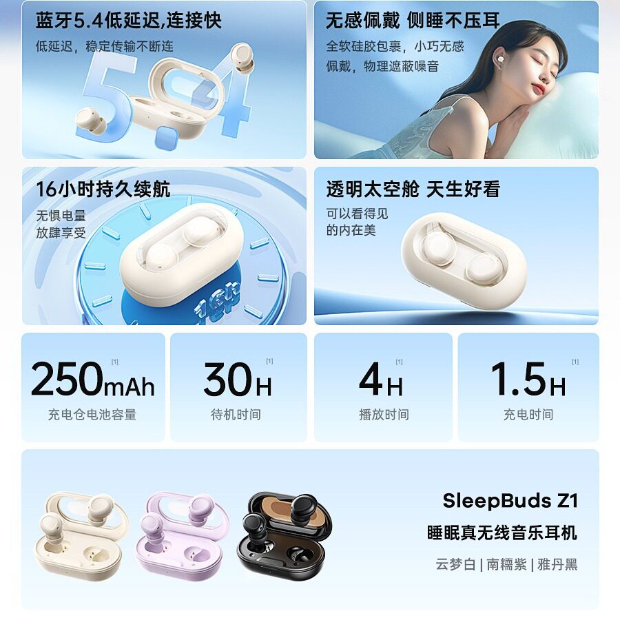 REMAX睡眠真无线音乐耳机软硅胶包裹蓝牙5.4低功耗长续航降噪耳机