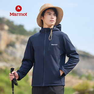 MARMOT土拨鼠软壳冲锋衣男加绒秋冬季户外登山连帽夹克防泼水外套