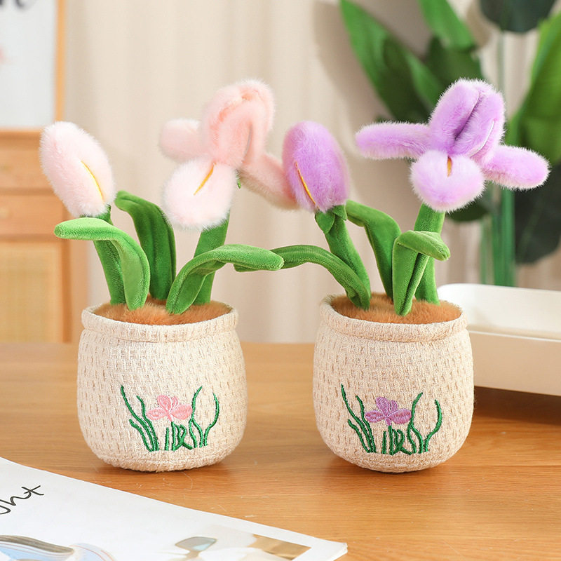 仿真鸢尾花盆栽公仔毛绒玩具立体造型可爱布艺花朵玩偶装饰摆件女