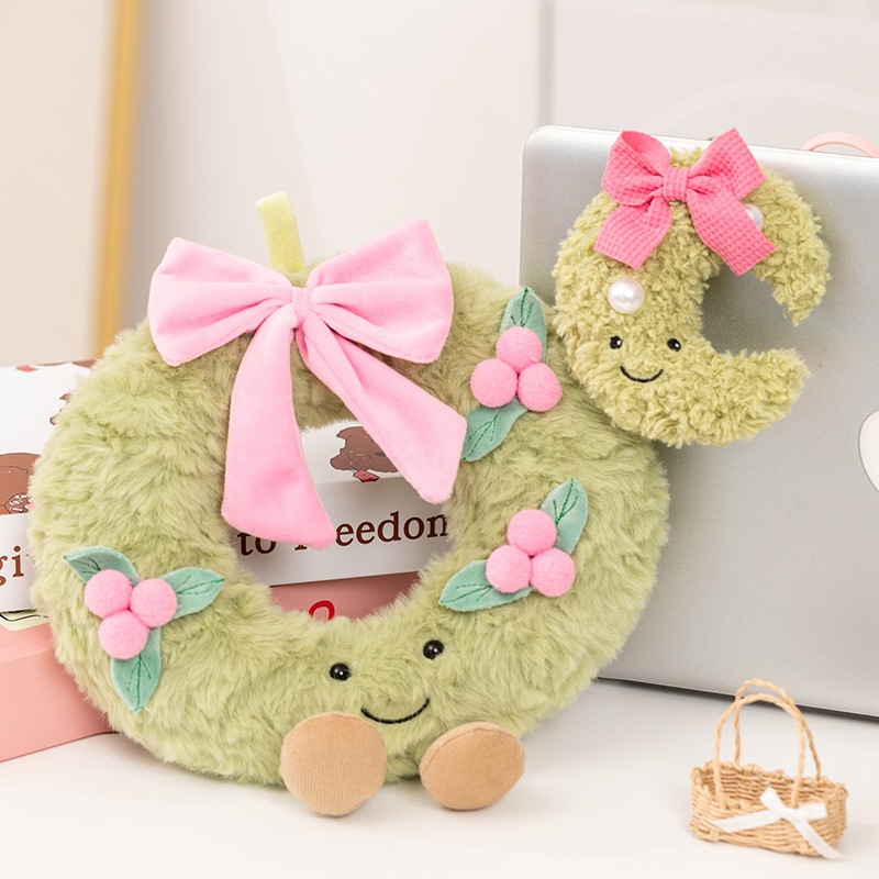 跨境趣味甜美花环公仔毛绒玩具圣诞节月亮玩偶小挂件圣诞树装饰女