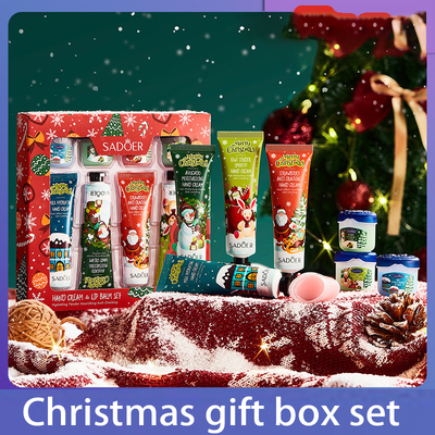 Christmas gift box set with hand cream and lip balm