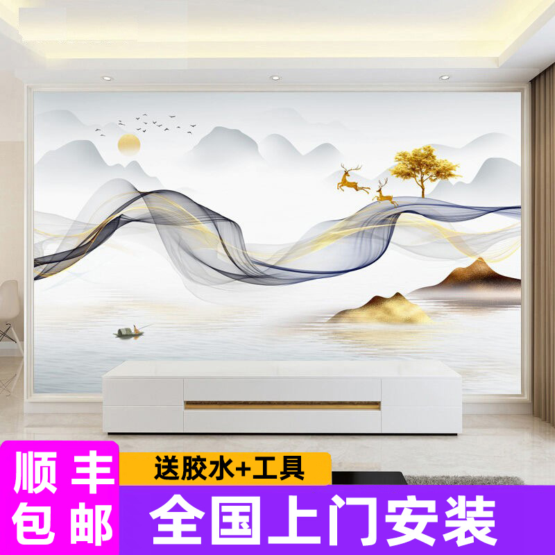 电视机背景墙壁纸3d立体现代简约装饰客厅影视墙壁画北欧抽象墙布图片