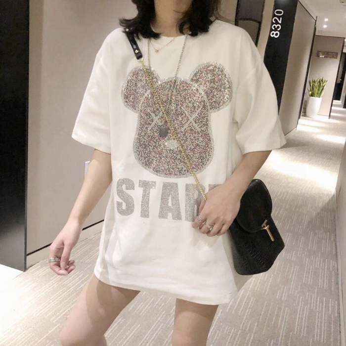 Large size hot drill Shirt Short Sleeve T-Shirt women's fashion loose Korean style versatile
