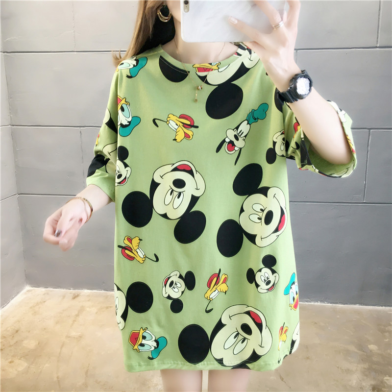 Spring and summer new lovers' loose student Mickey long short sleeve T-shirt