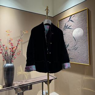显瘦百搭黑色棉衣外套638 100%桑蚕丝丝绒上衣女秋冬季 中先森