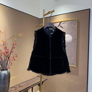 桑蚕丝丝绒背心女秋拼接水貂毛气质百搭显瘦棉马甲655 中先森