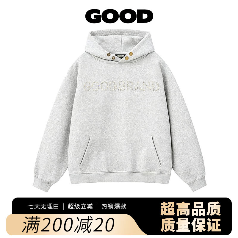 【官方正品】GOOD BRAND珠片标语时尚高级感连帽卫衣帽衫男女宽松