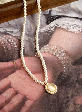 月光之路～中古风法式复古猫眼石珍珠项链宫廷风轻奢锁骨链毛衣链