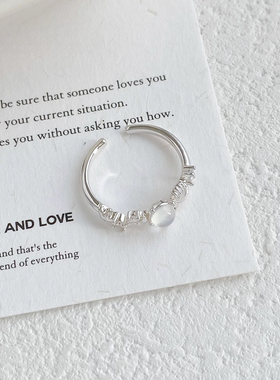 法式温柔海底月光石戒指小众设计感贝壳海星开口可调节个性手饰女