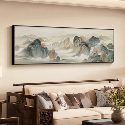 新中式客厅装饰画山水画沙发背景墙挂画水墨淡彩办公室茶室壁画
