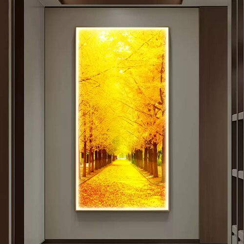 黄金满地玄关装饰画LED灯画中式招财进宝发光挂画发财树入户壁画