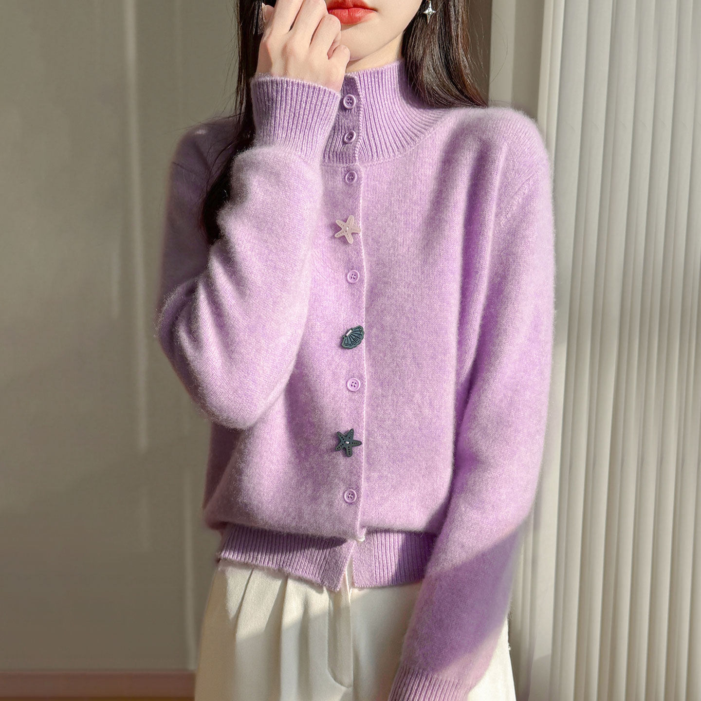 半高领羊毛针织开衫外套女秋冬新款时尚显瘦短款女士毛衣减龄外搭,女装/女士精品,毛衣,淘宝优惠券,粉丝福利购,淘宝优惠卷