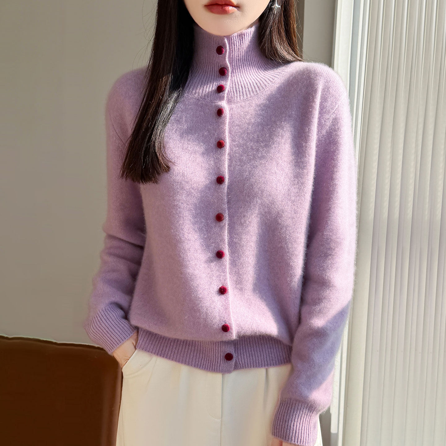 秋冬新款高领羊毛针织开衫女士纯色百搭宽松外套时尚显瘦外搭毛衣,女装/女士精品,毛衣,淘宝优惠券,粉丝福利购,淘宝优惠卷