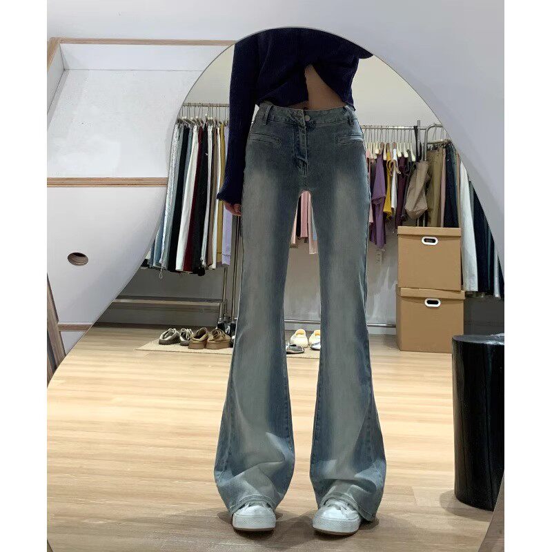 美式微喇牛仔裤2025新款大码胖mm弹力小个子显瘦女款喇叭裤