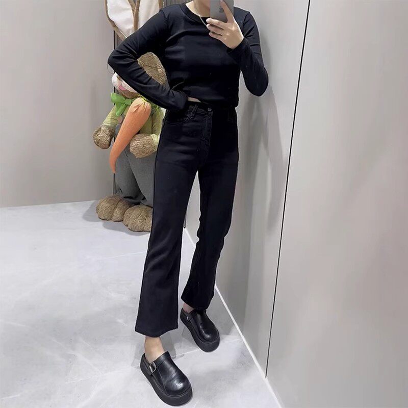 大码微喇牛仔裤女春秋新款2025新款小个子胖mm显瘦九分喇叭裤