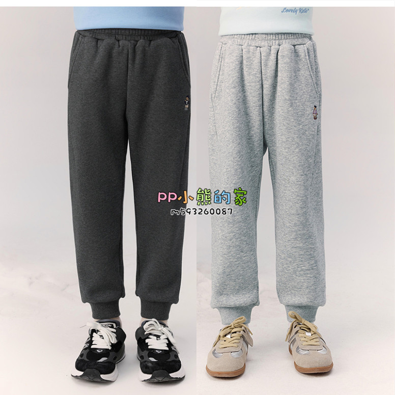 现货25秋冬新款男女童休闲运动加绒卫裤束脚长裤保暖TKTM254V94A